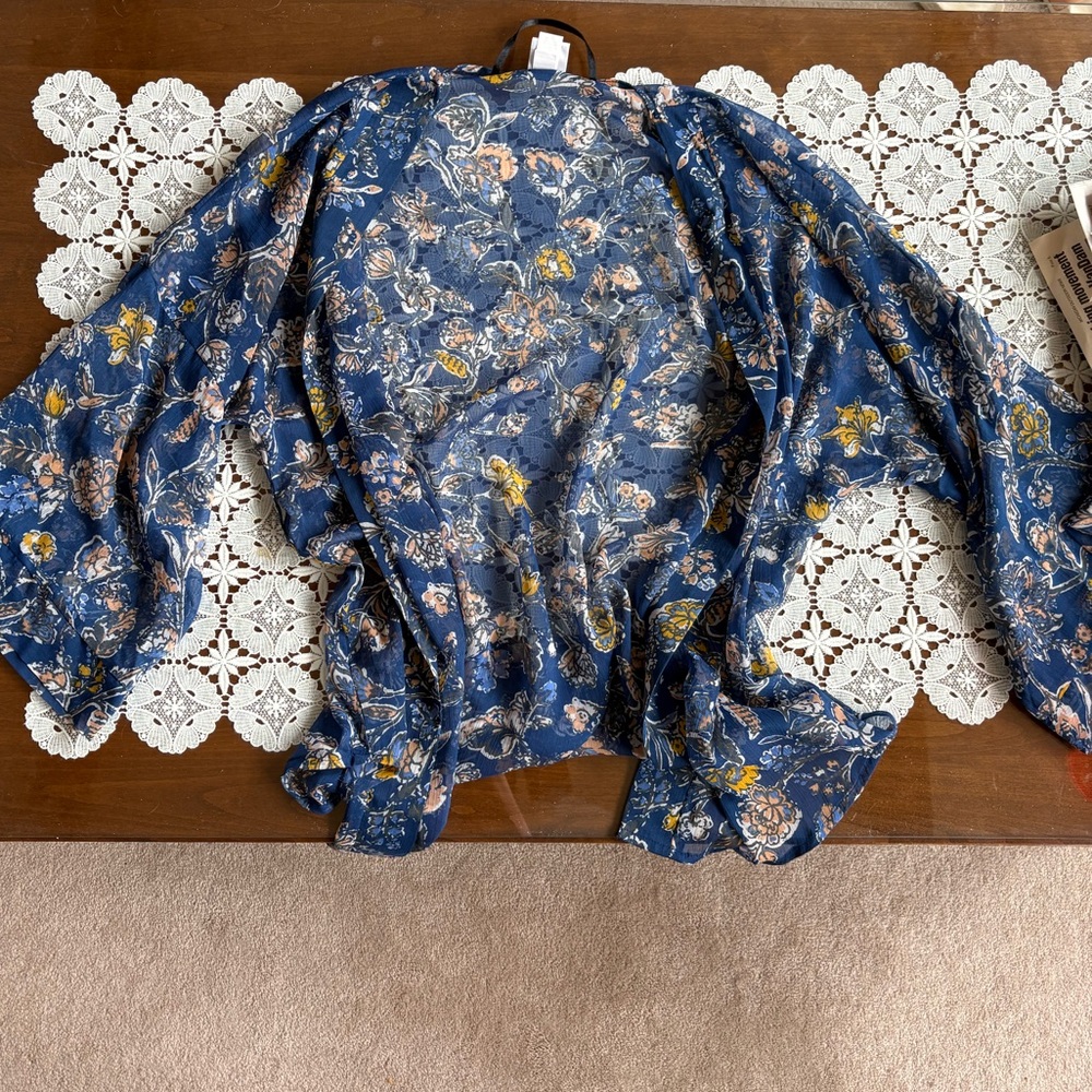 Sheer Floral Blue Throwover